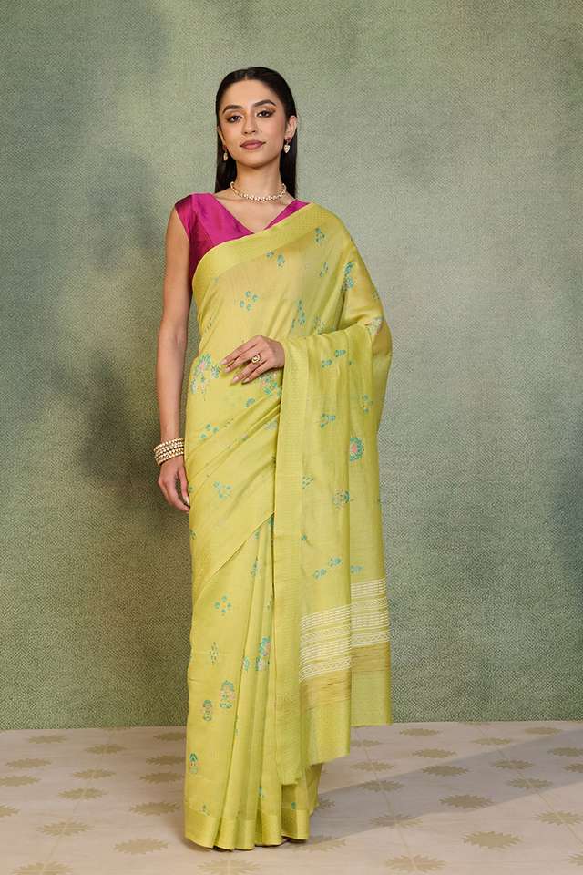 Light Green Digital Print Mukaish Pure Silk Cotton Saree thumbnail image number null