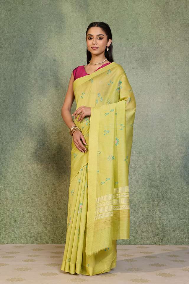 Light Green Digital Print Mukaish Pure Silk Cotton Saree thumbnail image number null
