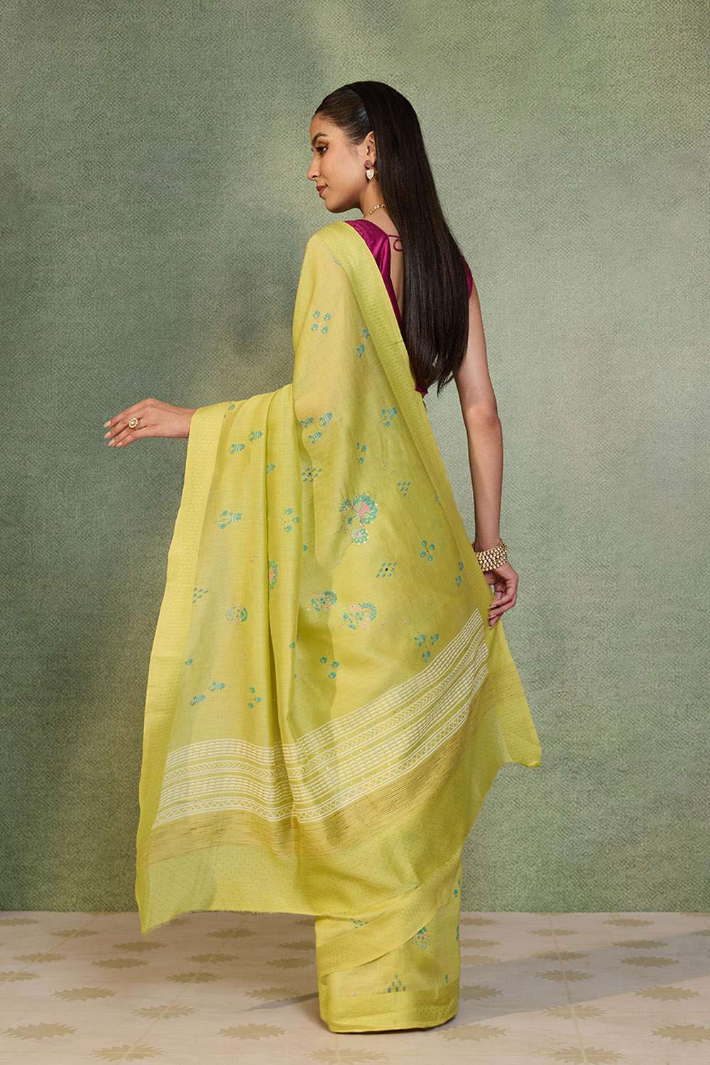 Light Green Digital Print Mukaish Pure Silk Cotton Saree image number null