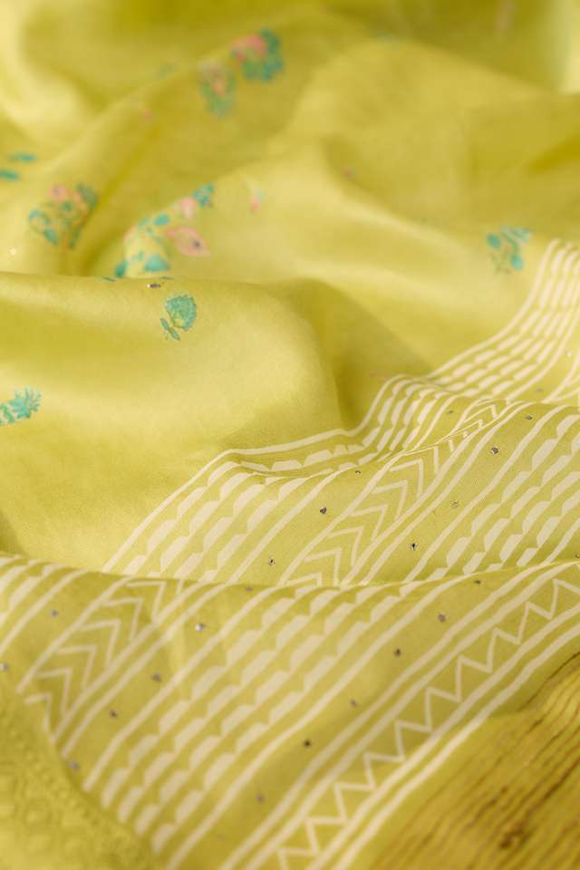 Light Green Digital Print Mukaish Pure Silk Cotton Saree thumbnail image number null