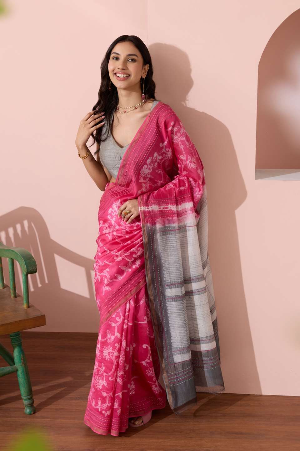 Pink Rajasthan Pure Silk Cotton Shibori Saree