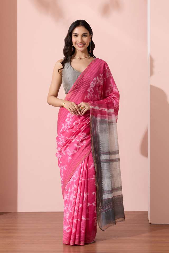 Pink Rajasthan Pure Silk Cotton Shibori Saree thumbnail image number null
