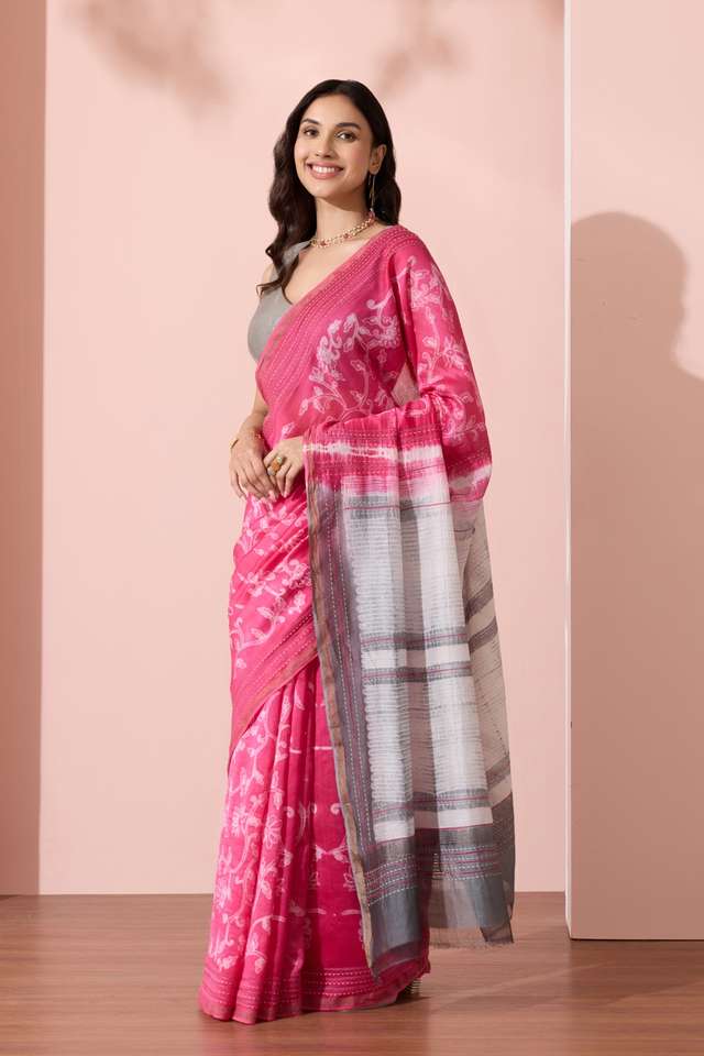 Pink Rajasthan Pure Silk Cotton Shibori Saree thumbnail image number null