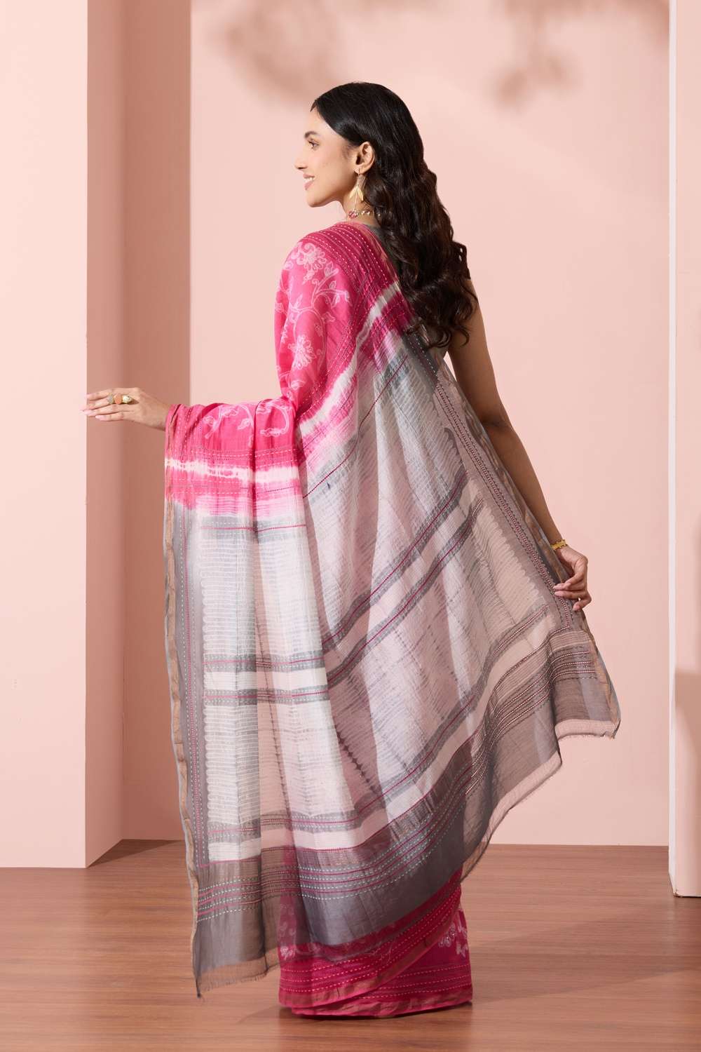 Pink Rajasthan Pure Silk Cotton Shibori Saree image number null