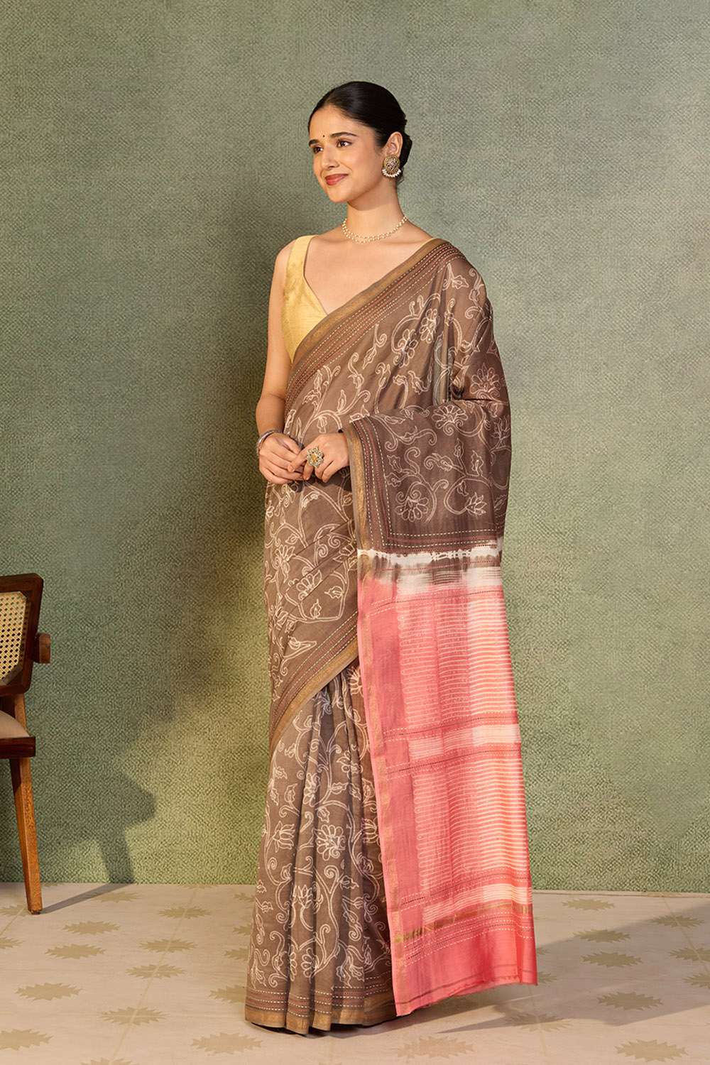 Brown Rajasthan Pure Silk Cotton Embroidered Saree image number null