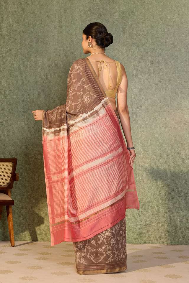 Brown Rajasthan Pure Silk Cotton Embroidered Saree thumbnail image number null