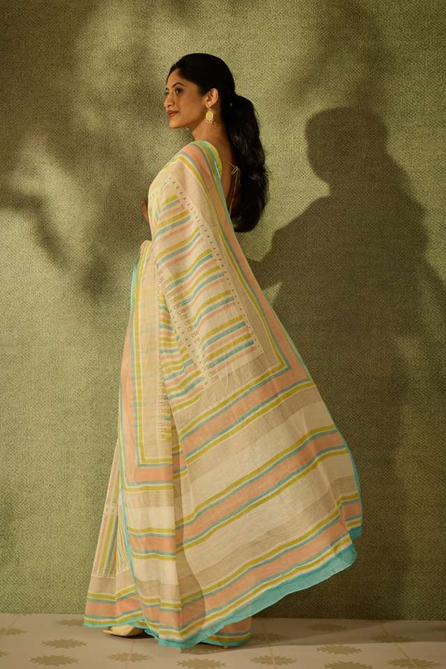 Off White Rajasthan Pure Silk Cotton Printed Sanganeri Saree thumbnail image number null