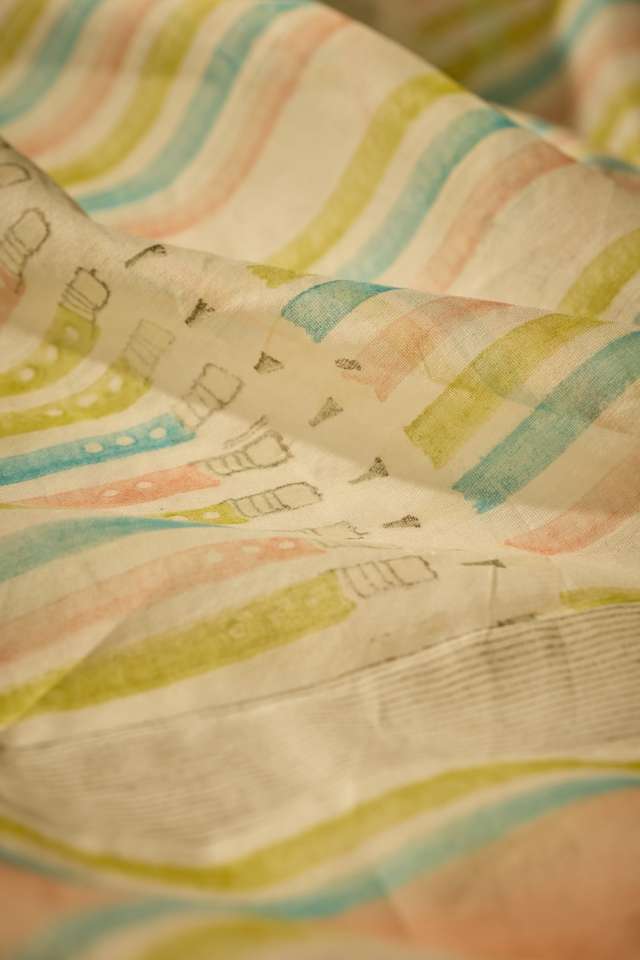 Off White Rajasthan Pure Silk Cotton Printed Sanganeri Saree thumbnail image number null