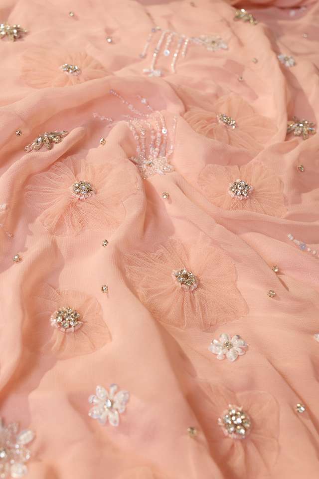 Light Pink Viscose Georgette Embroidered Saree thumbnail image number null