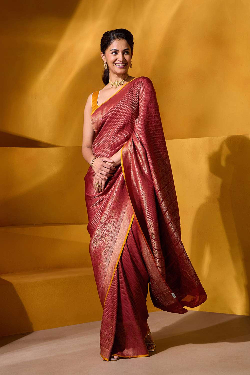 Dark Red Woven Pure Silk Crepe Saree image number null
