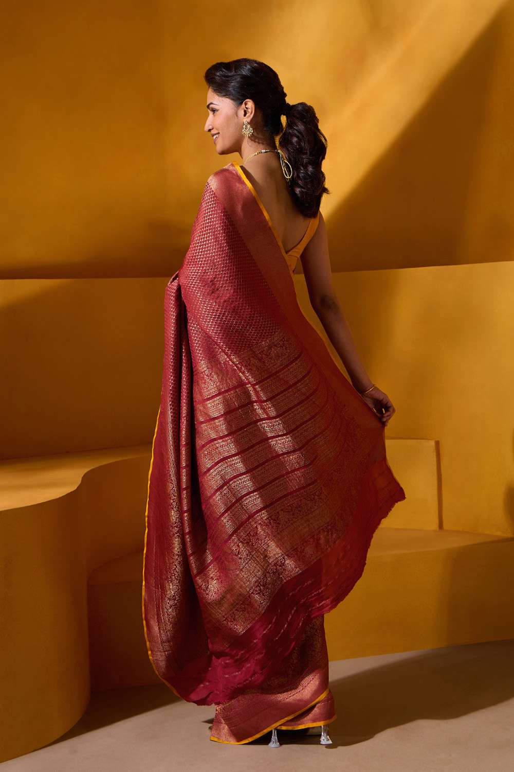Dark Red Woven Pure Silk Crepe Saree image number null