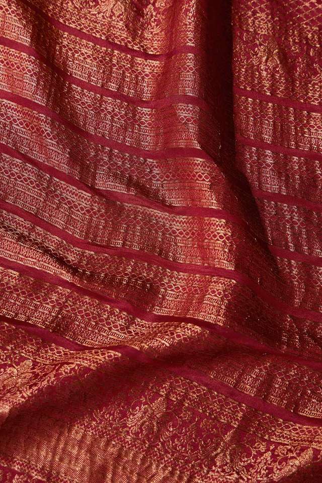Dark Red Woven Pure Silk Crepe Saree thumbnail image number null