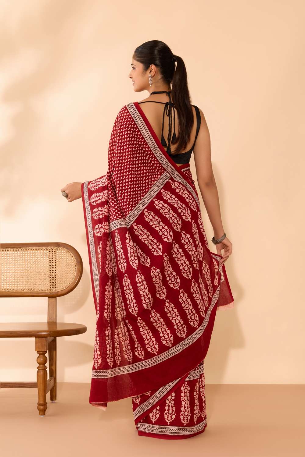 Red Bagh Block Printed Pure Cotton Saree image number null