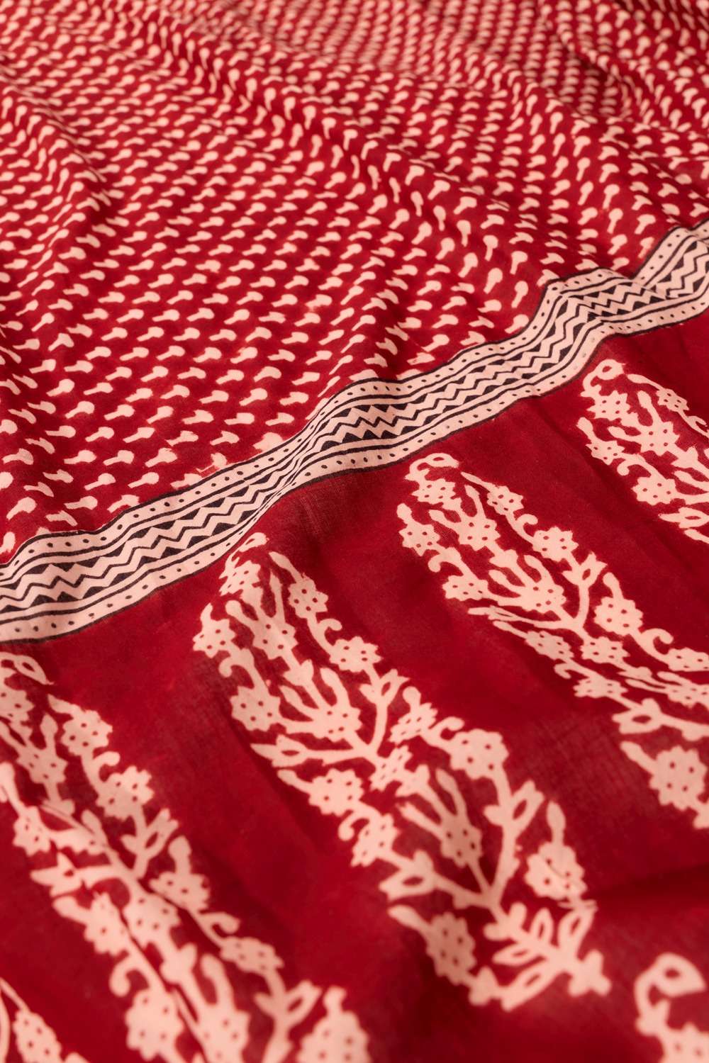 Red Bagh Block Printed Pure Cotton Saree image number null