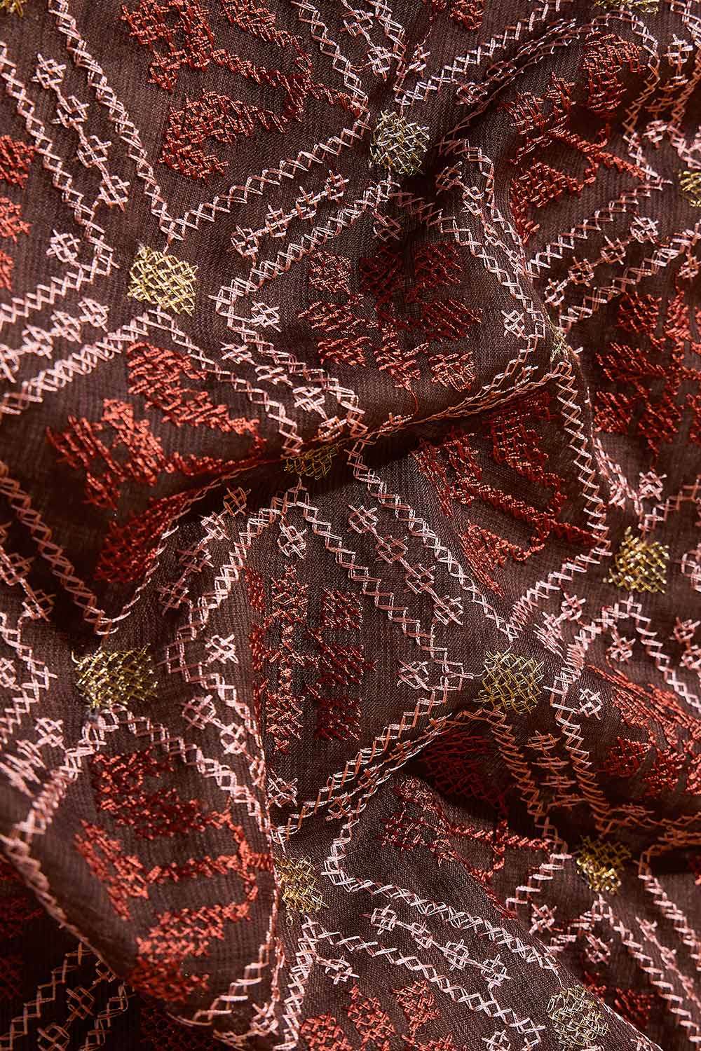 Brown Silk Modal Embroidered Saree image number null