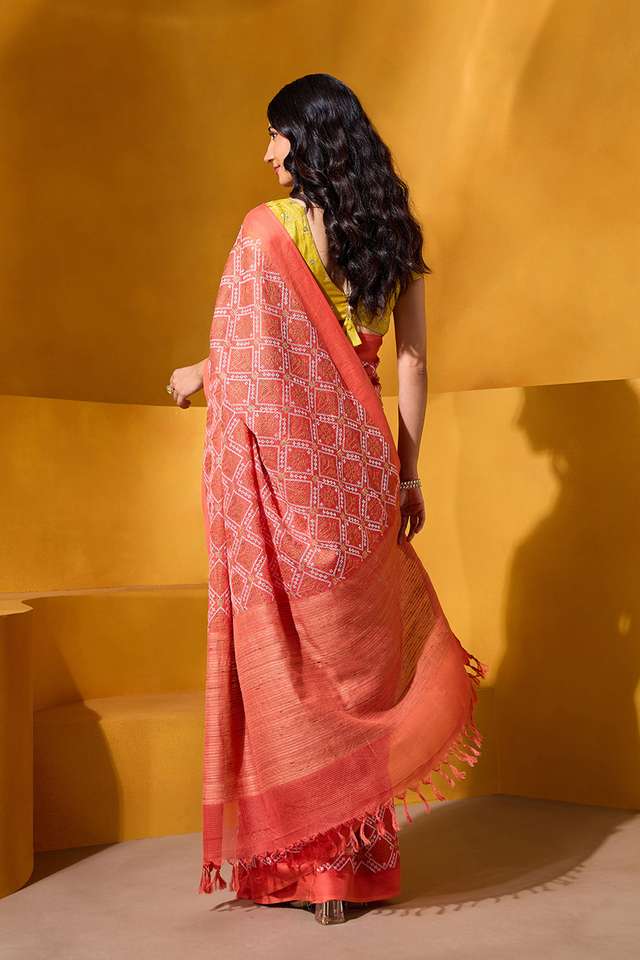 Orange Silk Modal Embroidered Saree thumbnail image number null