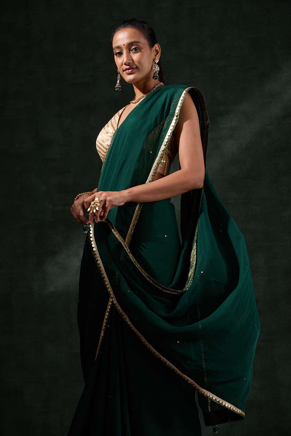 Dark Green Viscose Organza Embroidery Saree image number null
