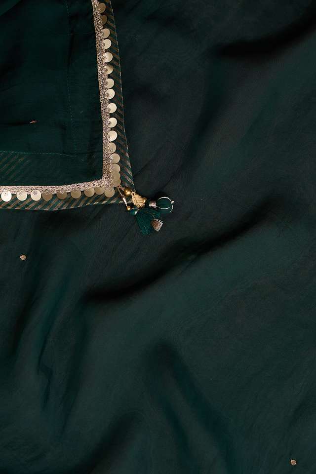 Dark Green Viscose Organza Embroidery Saree thumbnail image number null