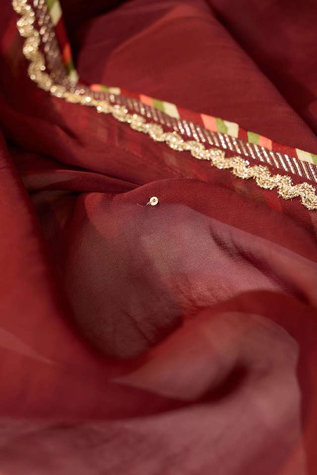 Dark Red Embroidered Viscose Organza Saree thumbnail image number null