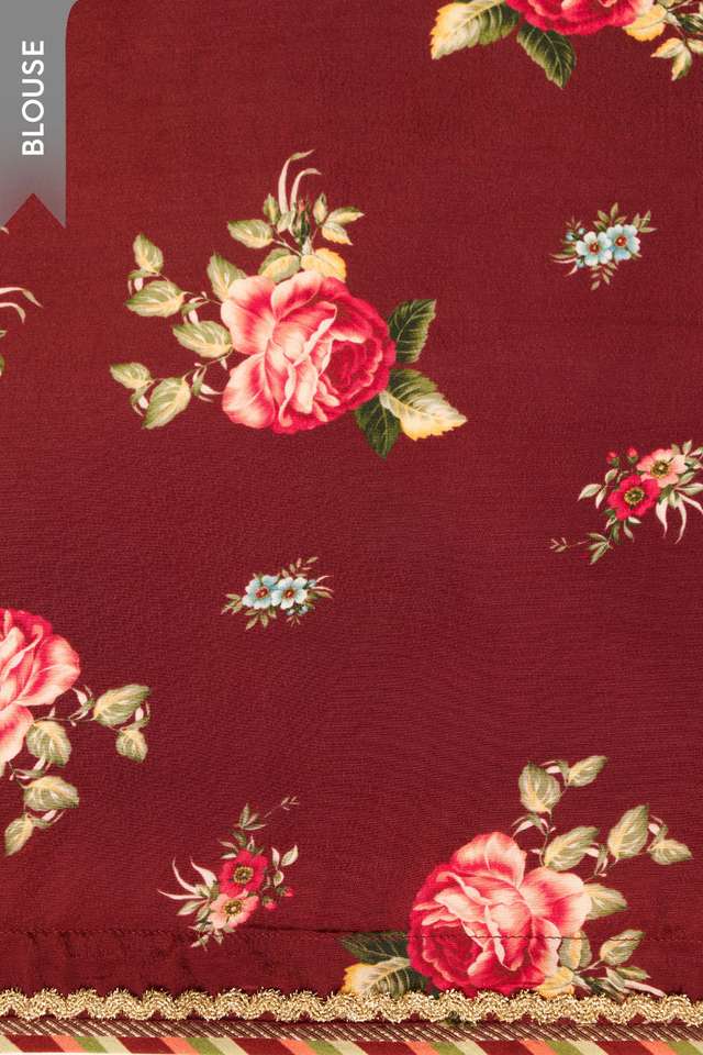 Dark Red Embroidered Viscose Organza Saree thumbnail image number null