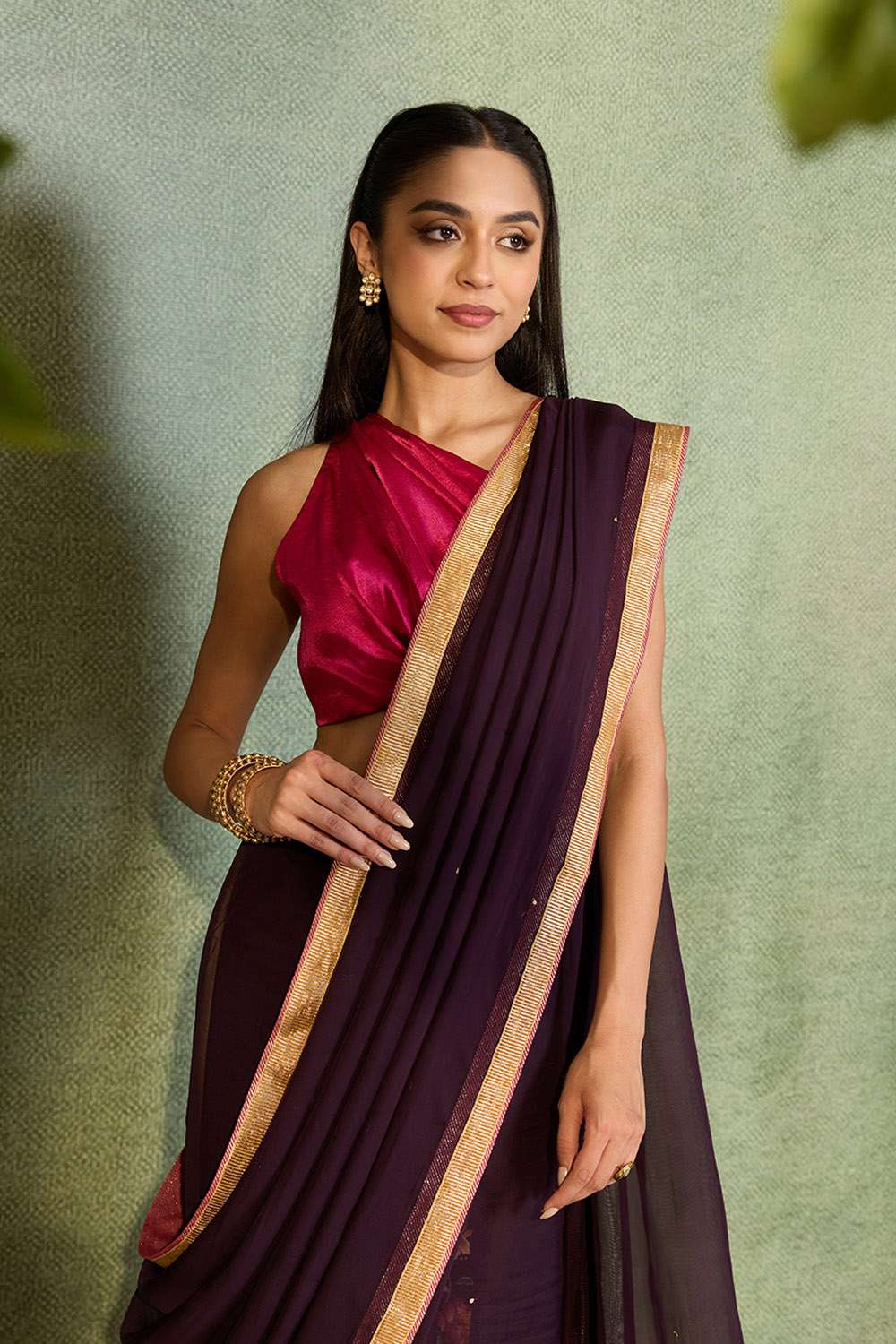 Purple Embroidered Viscose Organza Saree image number null