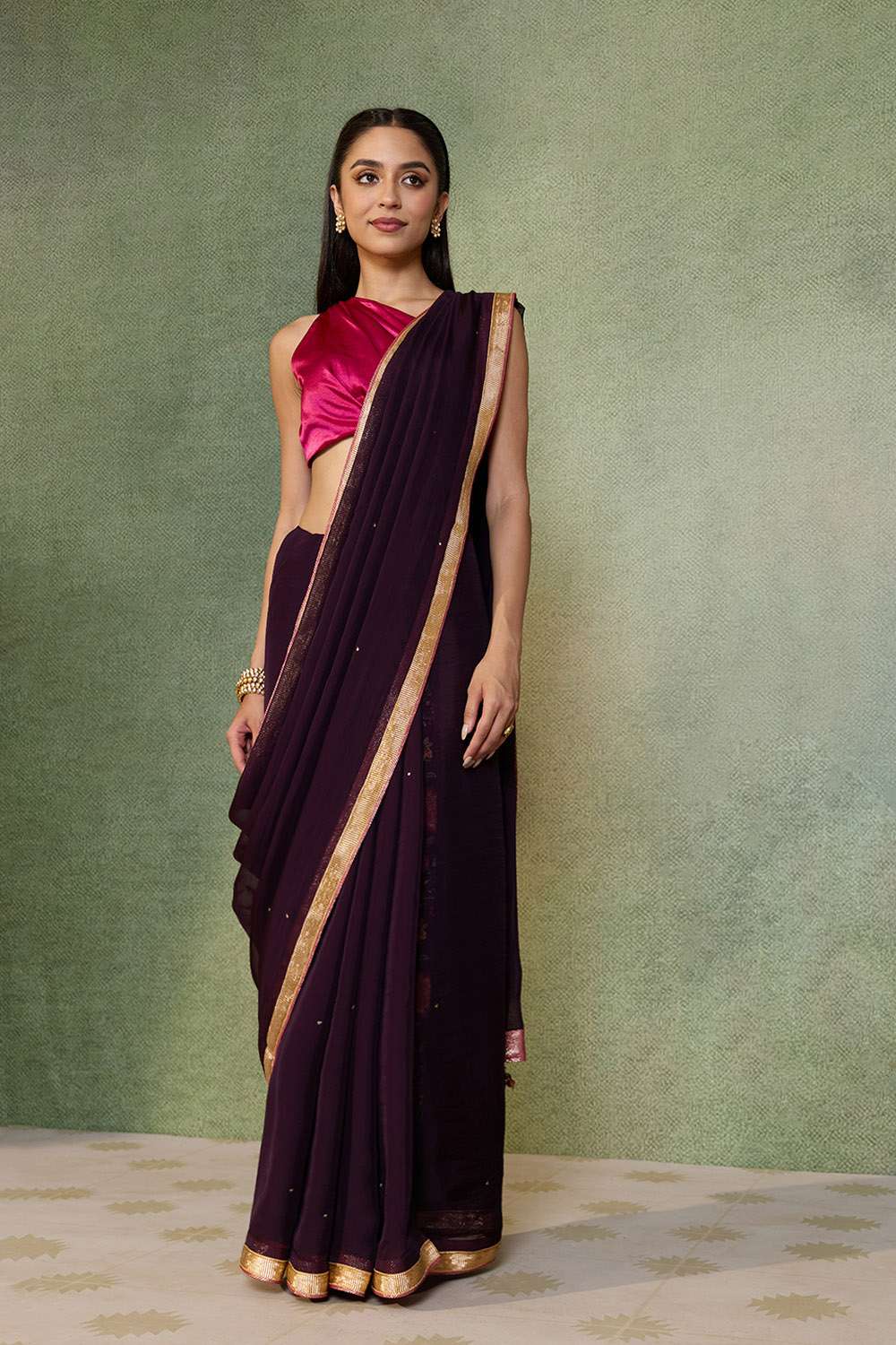 Purple Embroidered Viscose Organza Saree image number null