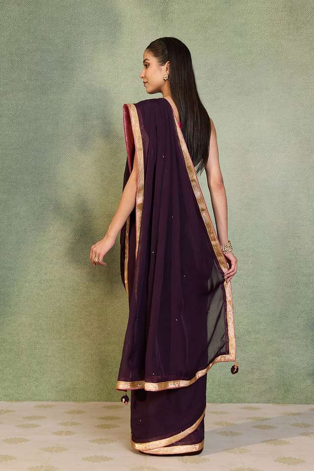 Purple Embroidered Viscose Organza Saree thumbnail image number null