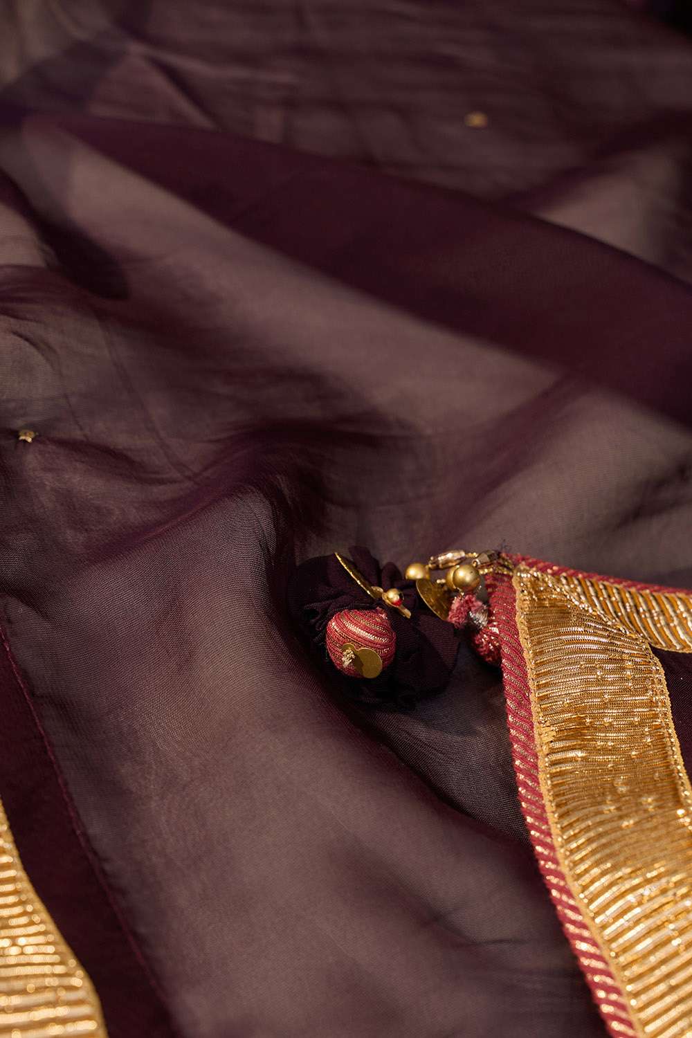 Purple Embroidered Viscose Organza Saree image number null