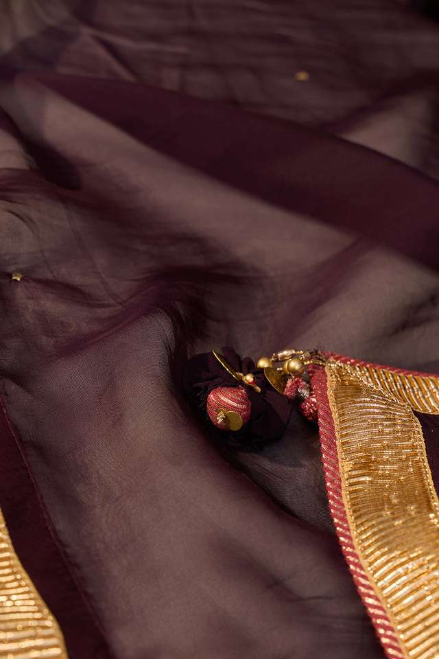 Purple Embroidered Viscose Organza Saree thumbnail image number null