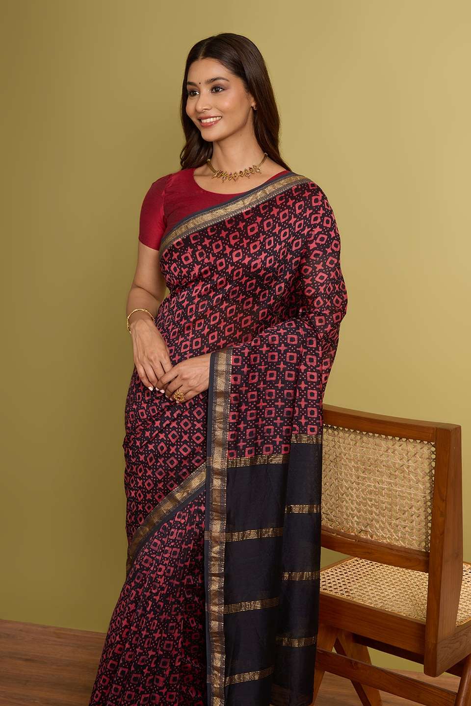 Black Pure Silk Cotton Batik Saree