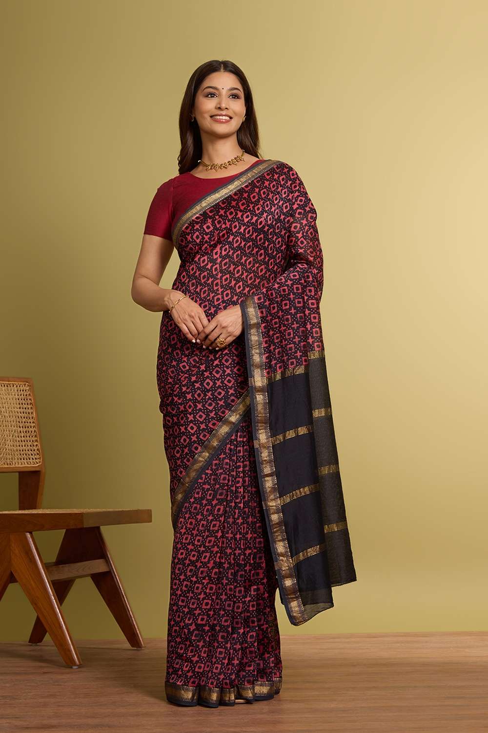 Black Pure Silk Cotton Batik Saree image number null