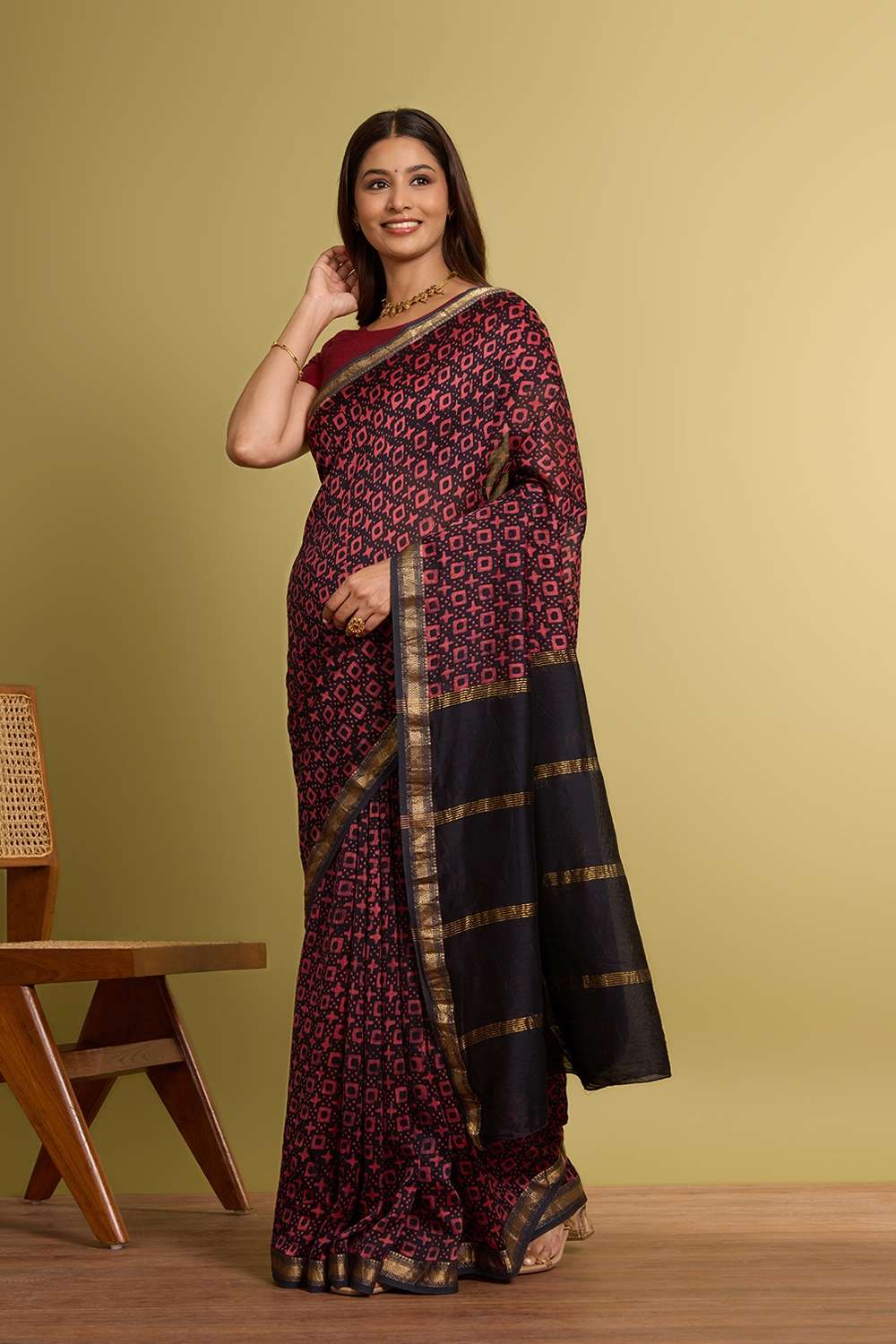Black Pure Silk Cotton Batik Saree image number null