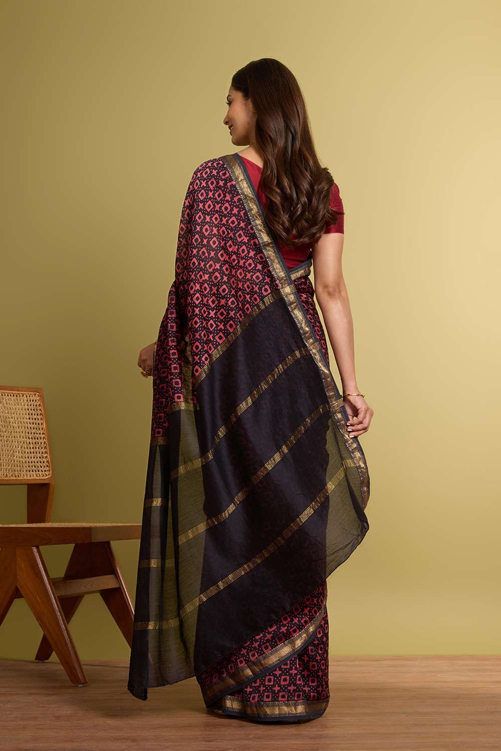 Black Pure Silk Cotton Batik Saree image number null