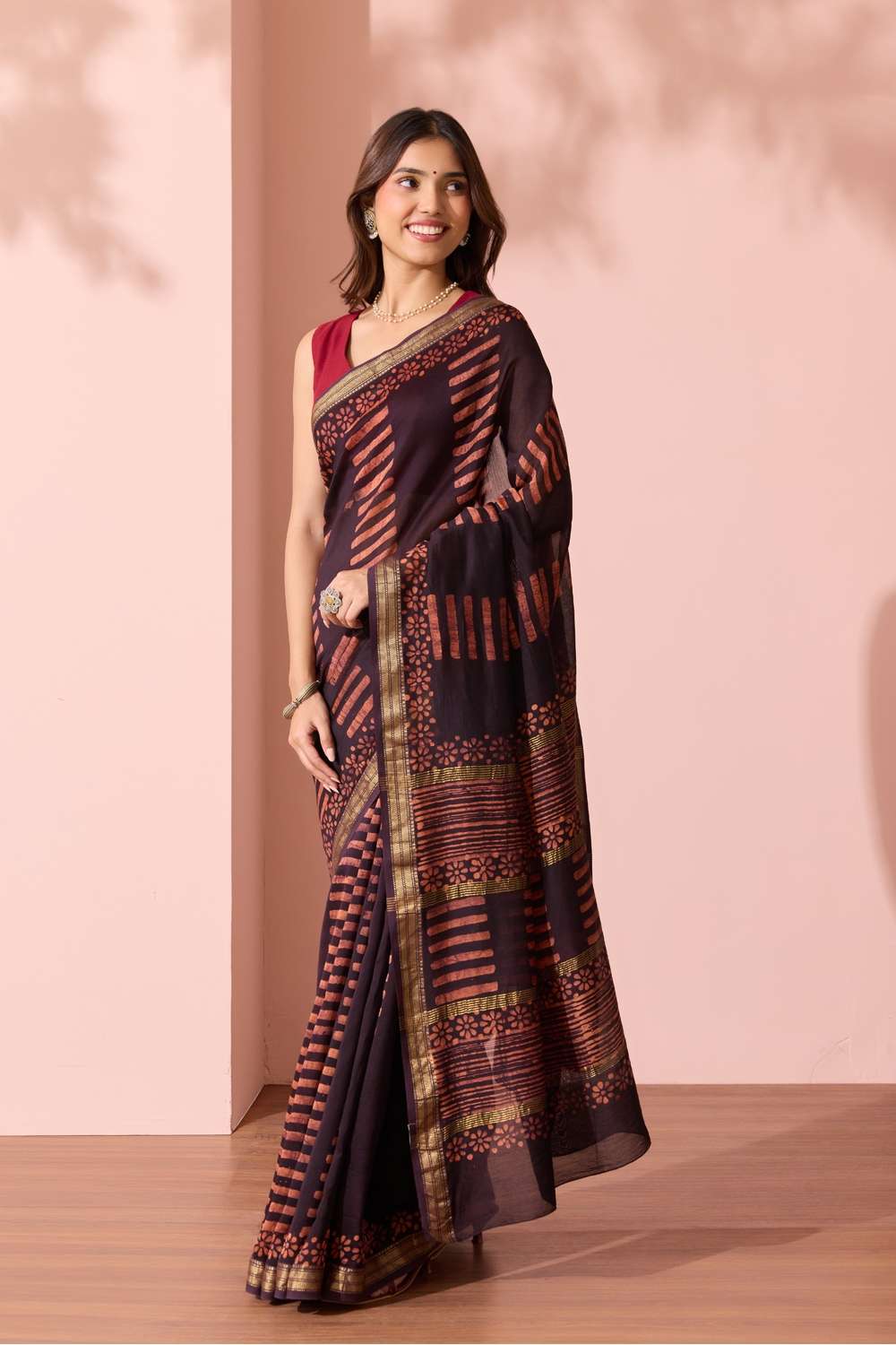 Black Ujjain Pure Silk Cotton Batik Saree image number null