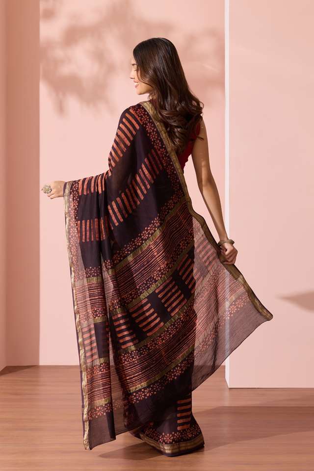 Black Ujjain Pure Silk Cotton Batik Saree thumbnail image number null