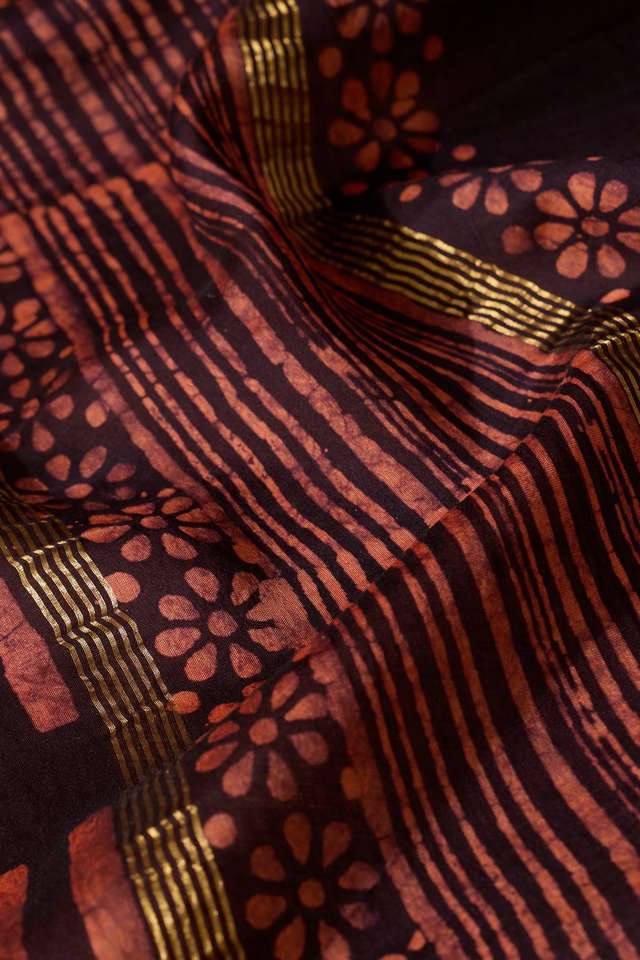 Black Ujjain Pure Silk Cotton Batik Saree thumbnail image number null
