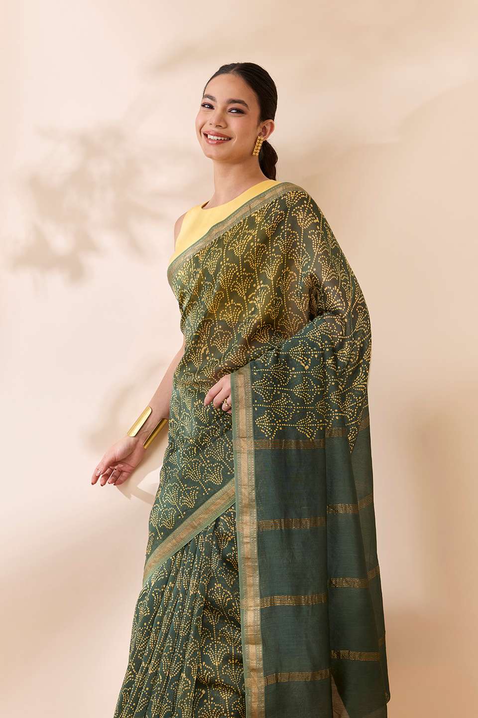 Dark Green Batik Pure Silk Cotton Ujjain Saree