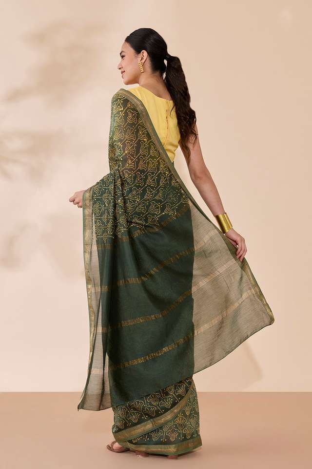 Dark Green Batik Pure Silk Cotton Ujjain Saree thumbnail image number null