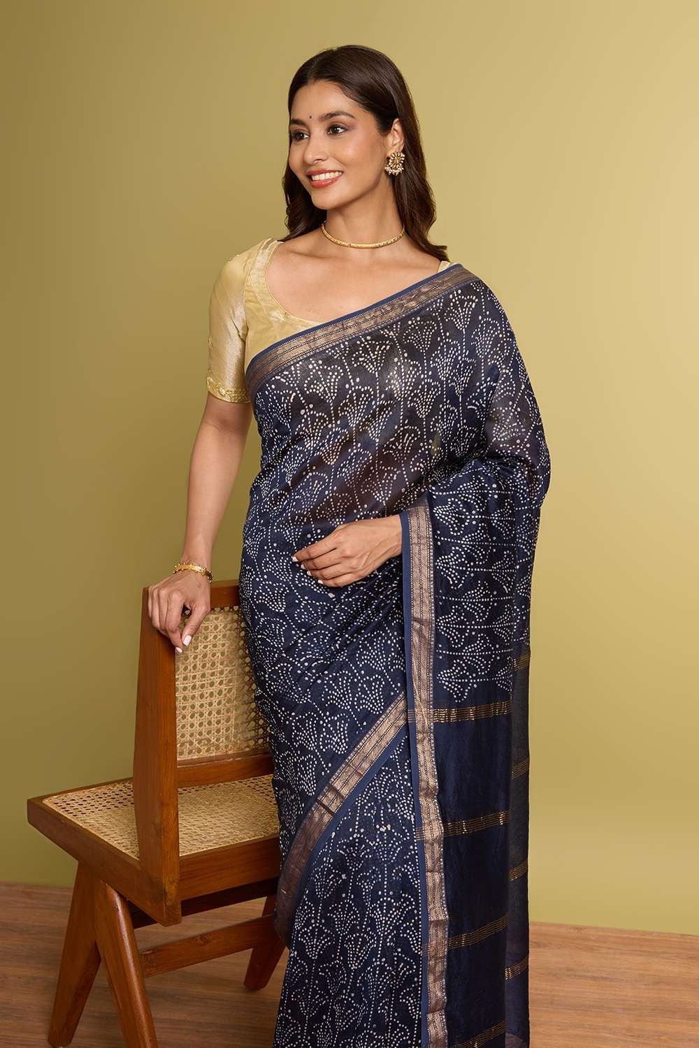 Dark Blue Pure Silk Cotton Batik Saree image number null