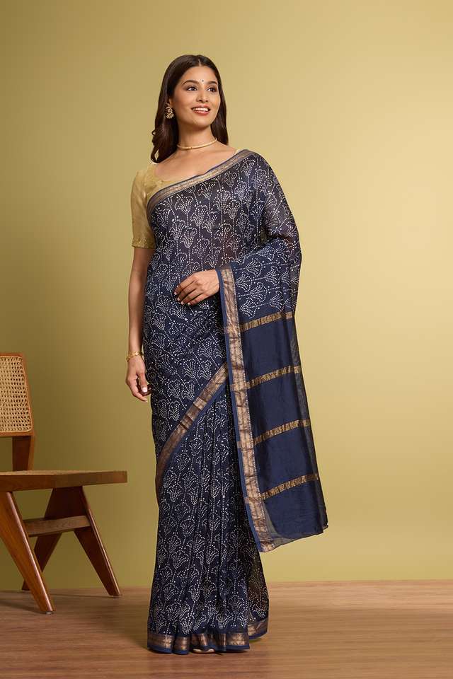 Dark Blue Pure Silk Cotton Batik Saree thumbnail image number null