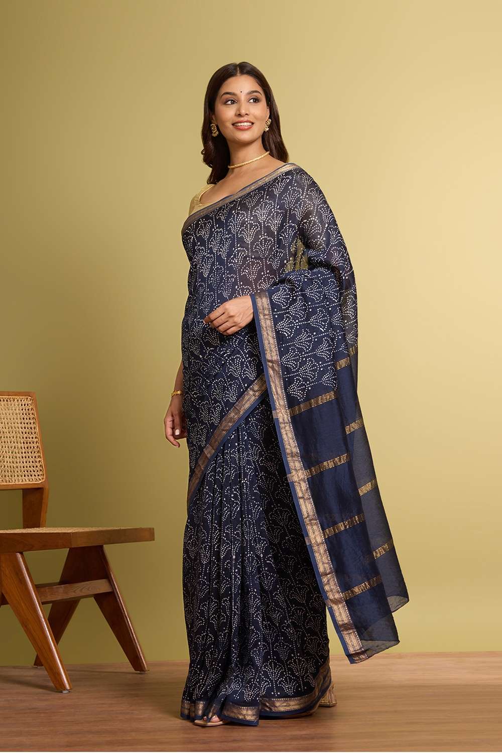 Dark Blue Pure Silk Cotton Batik Saree image number null