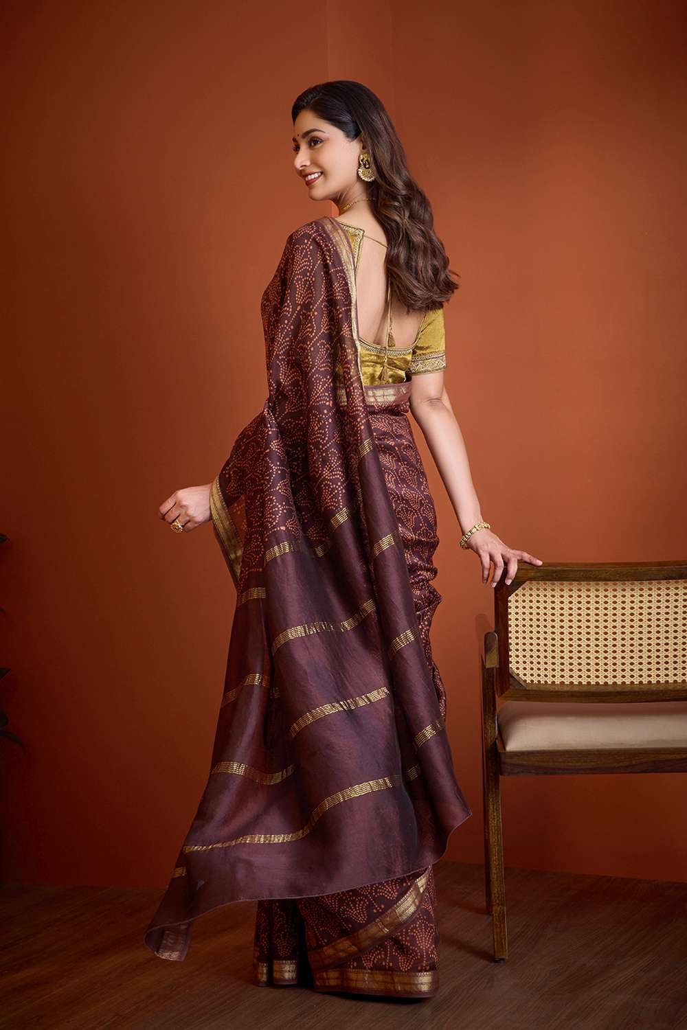Brown Pure Silk Cotton Ujjain Batik Saree image number null