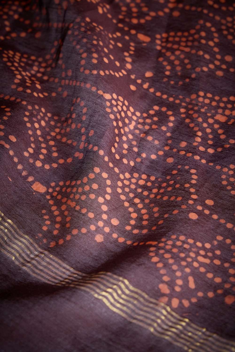 Brown Pure Silk Cotton Ujjain Batik Saree image number null