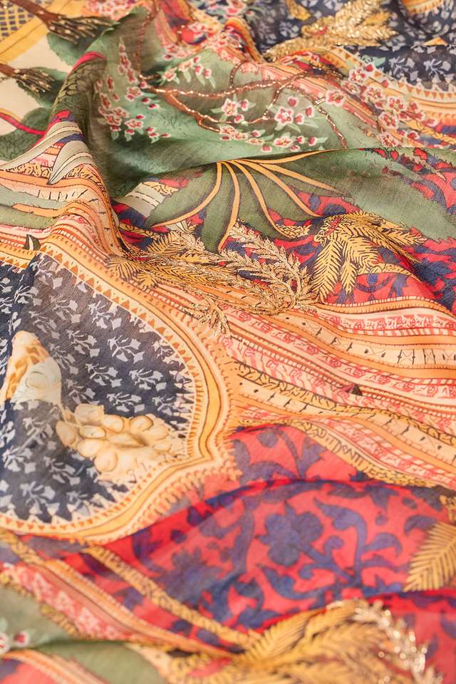 Orange Printed Pure Silk Cotton Saree thumbnail image number null
