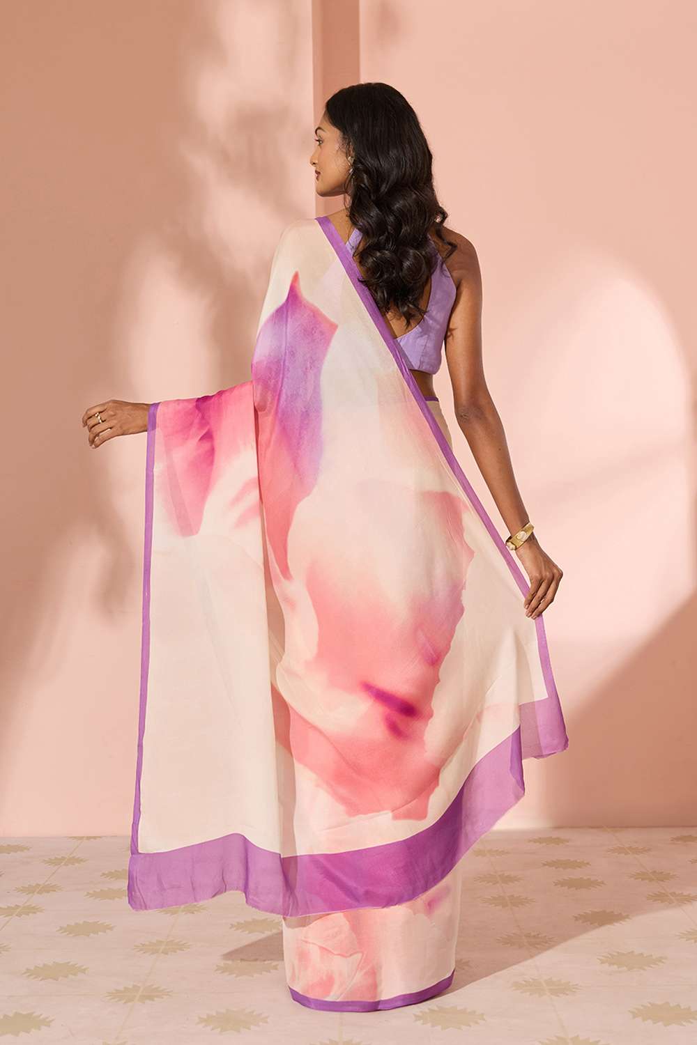 Pink Printed Viscose Crepe Saree image number null