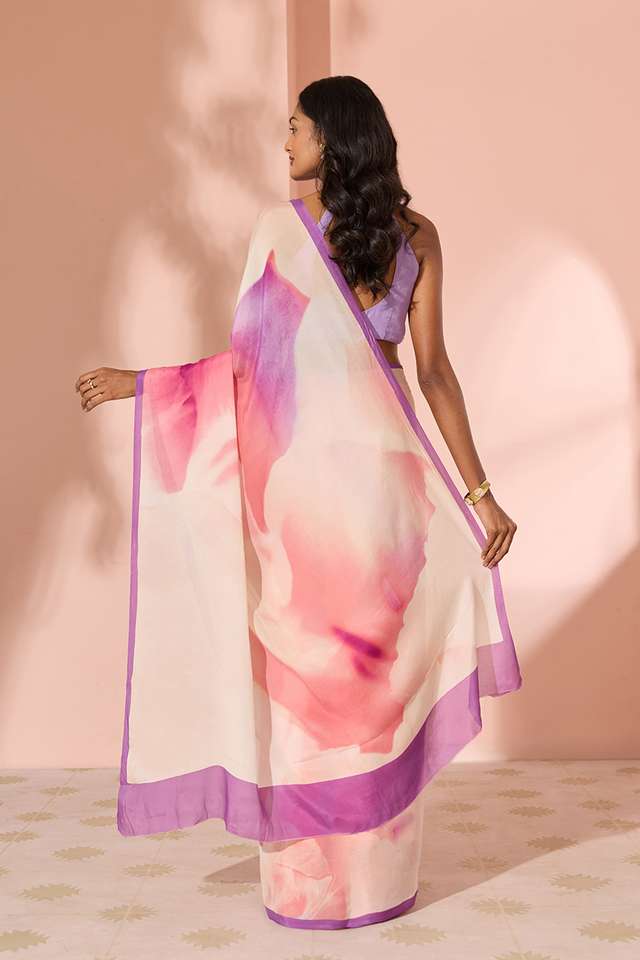 Pink Printed Viscose Crepe Saree thumbnail image number null