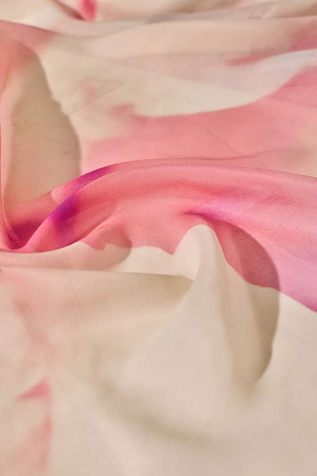 Pink Printed Viscose Crepe Saree thumbnail image number null