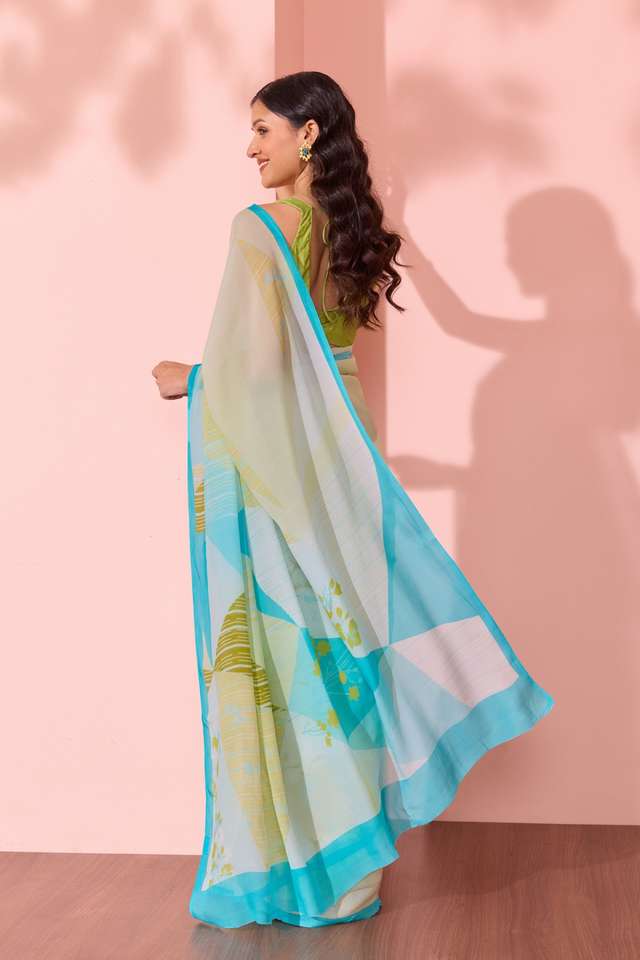 Light Green  Printed Viscose Crepe Saree image number