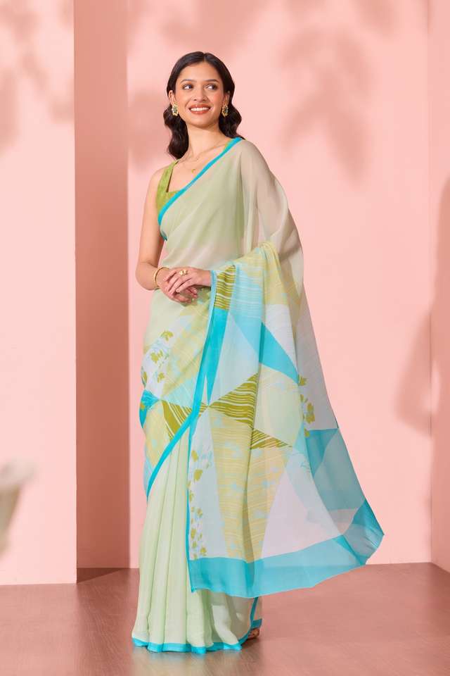 Light Green  Printed Viscose Crepe Saree thumbnail image number null