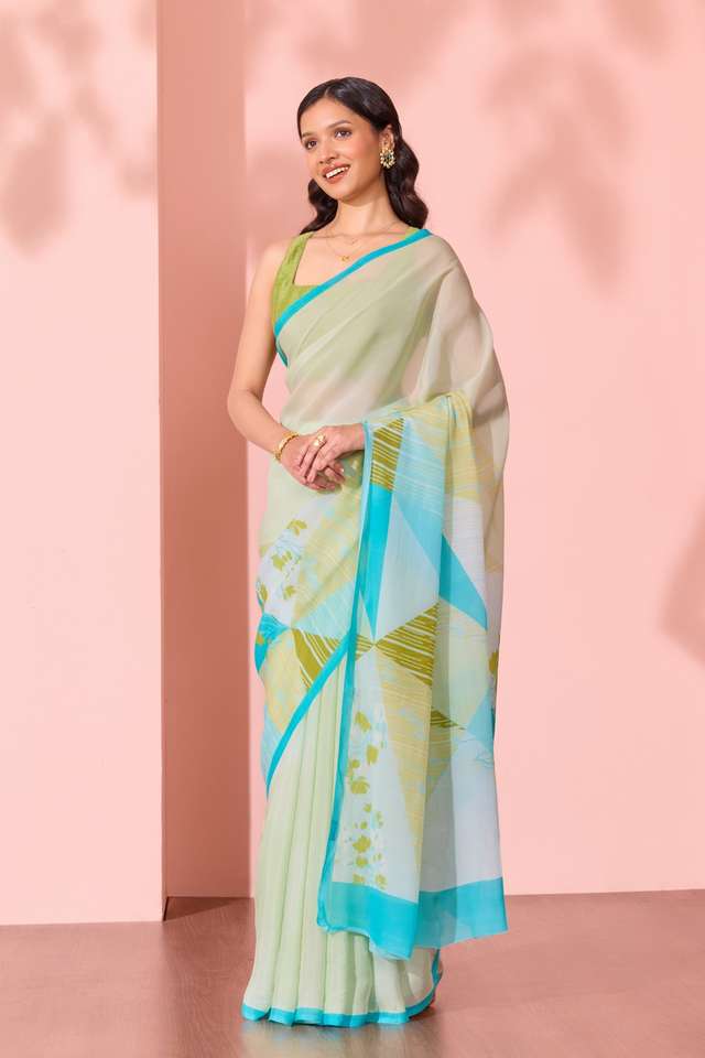 Light Green  Printed Viscose Crepe Saree thumbnail image number null